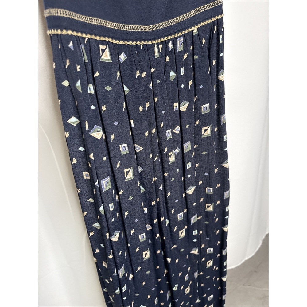 Vintage 90s Santa Fe Empire Waist Midi Dress Sz 4 Cotton Rayon Gold Geometric - Picture 3 of 12